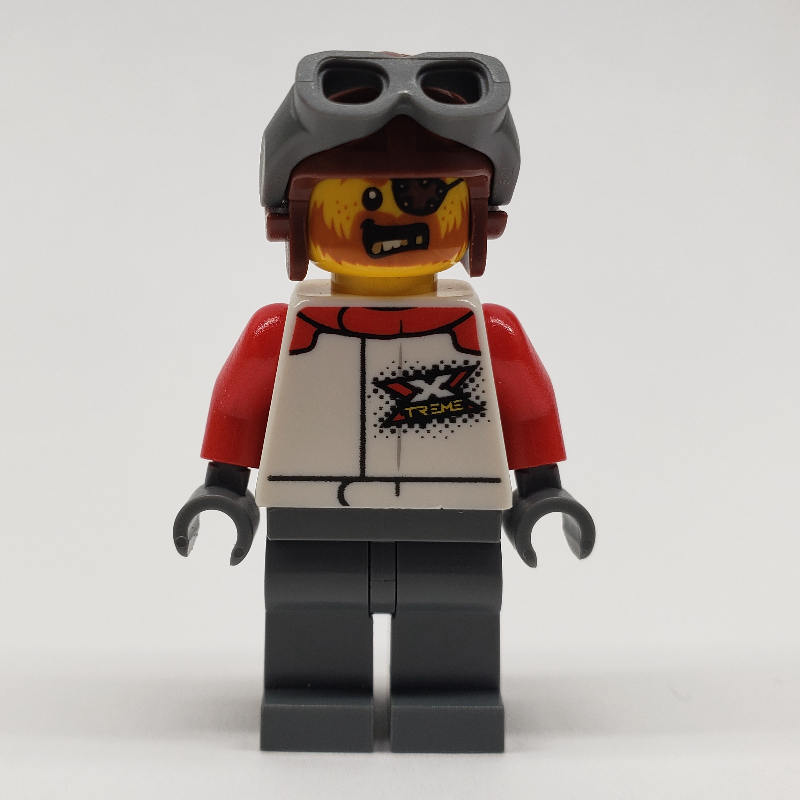 Cascadeur, veste de course blanche, jambes gris bleuté foncé, casque brun rougeâtre (Stunt Rider, White Race Jacket, Dark Bluish Gray Legs, Reddish Brown Helmet)