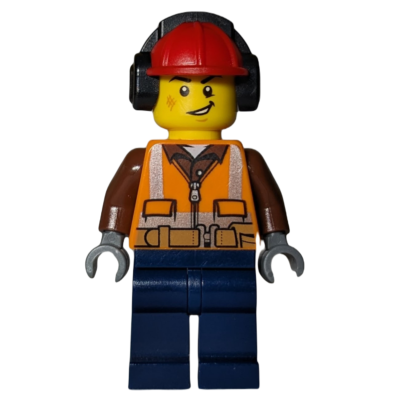 Travailleur - gilet de sécurité orange, jambes bleu foncé, casque rouge (Worker - Orange Safety Vest, Dark Blue Legs, Red Helmet)