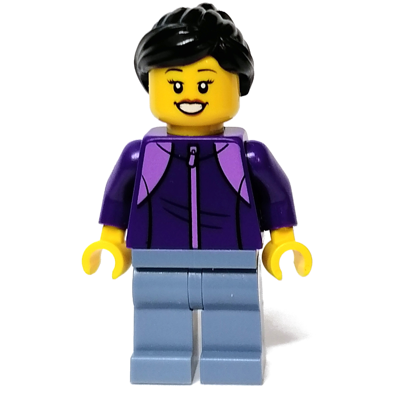 Torse pourpre foncé, jambes bleu sable, cheveux noirs (Dark Purple Torso, Sand Blue Legs, Black Hair)