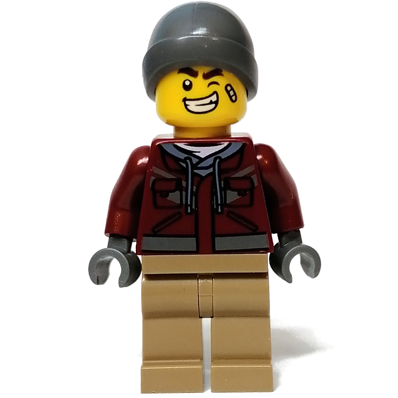 Torse rouge foncé, jambes beige foncé, chapeau gris bleuté foncé (Dark Red Torso, Dark Tan Legs, Dark Bluish Grey Hat)