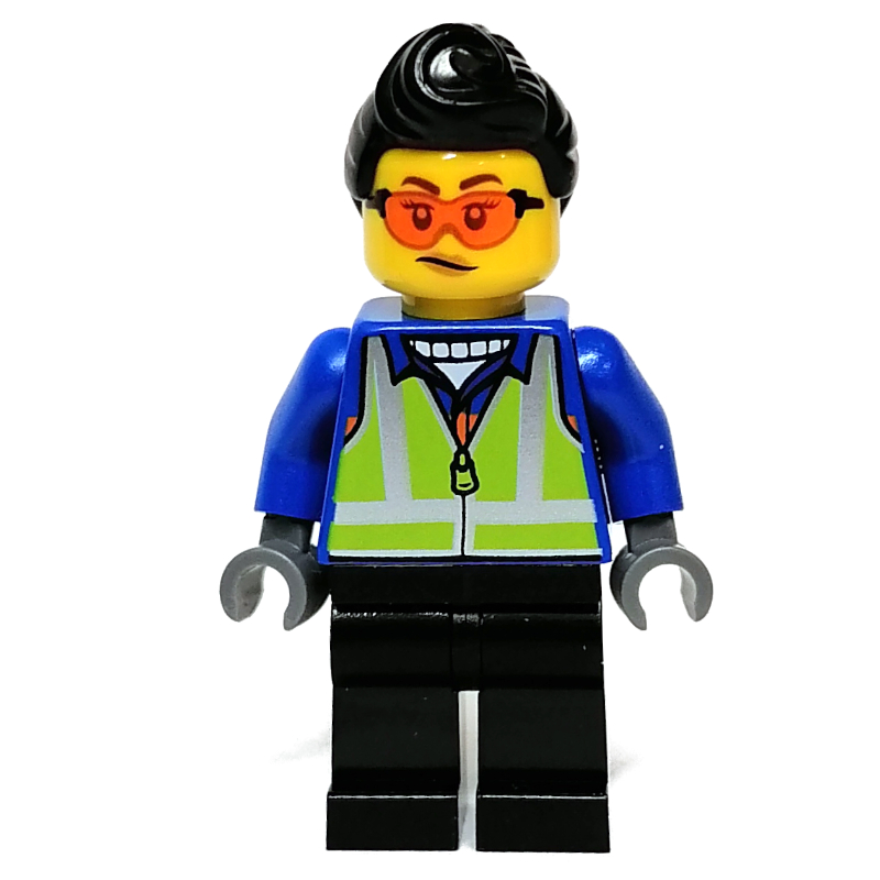Torse bleu, jambes noires, cheveux noirs, lunettes de soleil orange (Blue Torso, Black Legs, Black Hair, Orange Sun Glasses)
