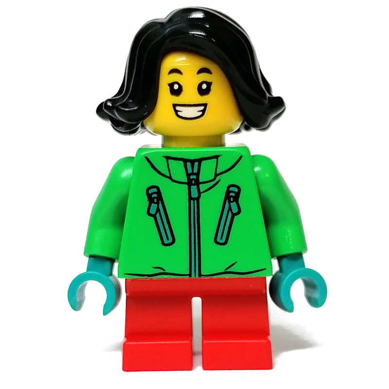 Enfant - torse vert, jambes rouges, cheveux noirs (Kid - Green Torso, Red Legs, Black Hair)