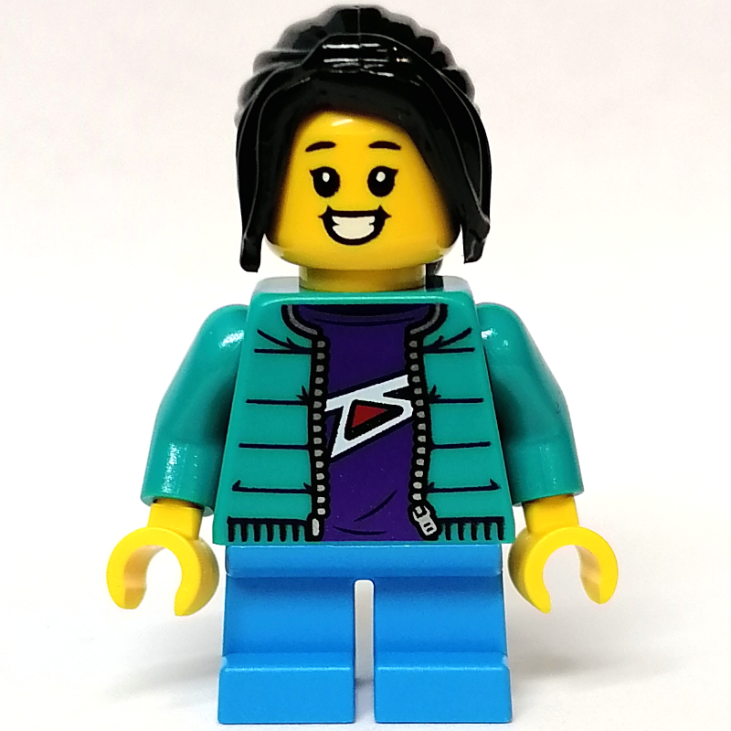 Enfant - torse turquoise foncé, jambes azur foncé, cheveux noirs (Kid - Dark Turquoise Torso, Dark Azure Legs, Black Hair)