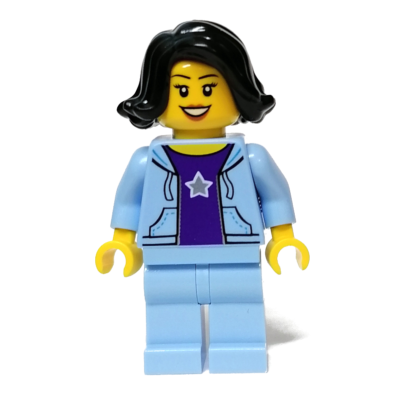 Torse et jambes bleu clair vif, cheveux noirs (Bright Light Blue Torso and Legs, Black Hair)