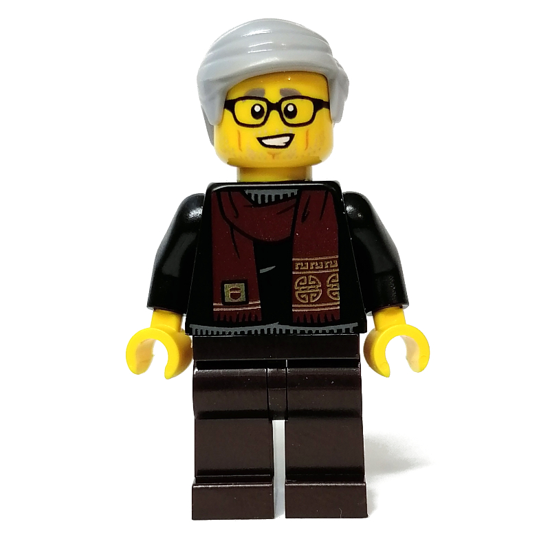 Torse noir, jambes brun foncé, cheveux gris bleuté clair (Black Torso, Dark Brown Legs, Light Bluish Grey Hair)