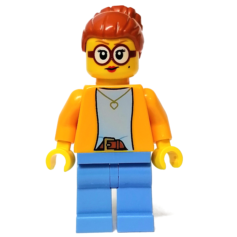 Femme, torse orange clair vif, jambes bleu moyen, cheveux orange foncé (Woman, Bright Light Orange Torso, Medium Blue Legs, Dark Orange Hair)