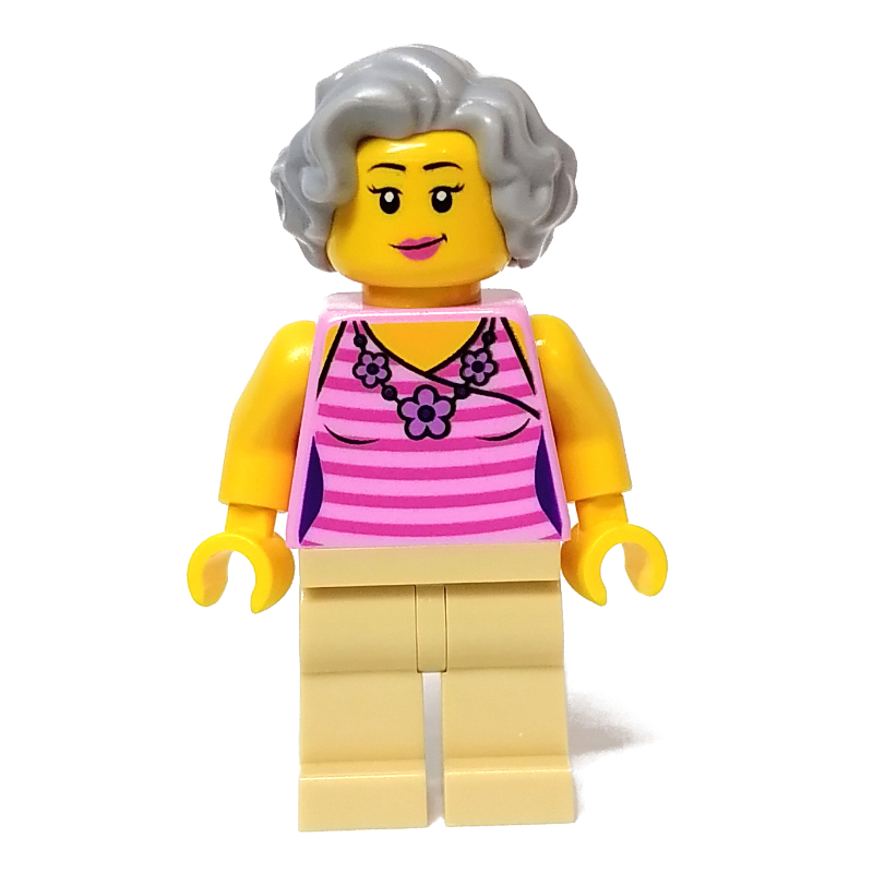 Femme, torse rose vif, jambes beiges, cheveux gris bleuté clair (Woman, Bright Pink Torso, Tan Legs, Light Bluish Grey Hair)