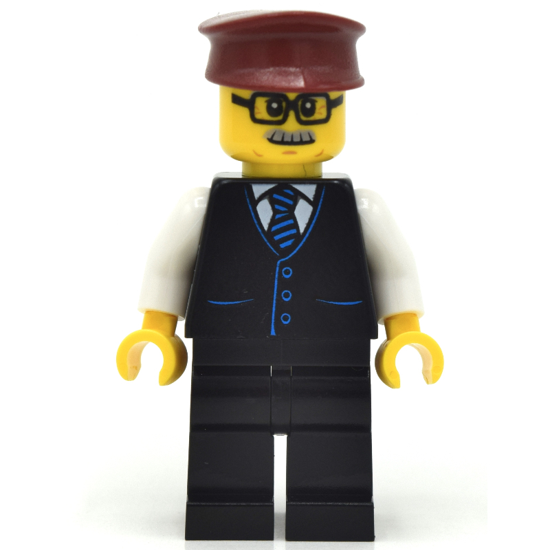 Conducteur de train, tenue noire, chapeau rouge foncé (Train Driver, Black Suit, Dark Red Hat)