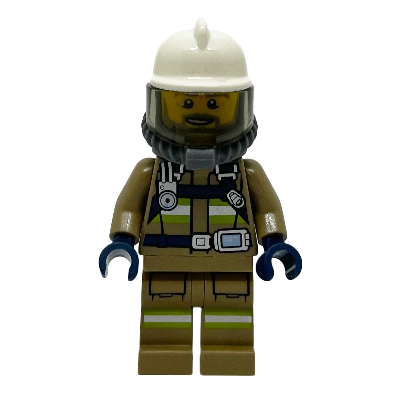 Pompier, combinaison de feu beige foncé, casque blanc, réservoirs d'air bleus (Firefighter, Dark Tan Firesuit, White Helmet, Blue Airtanks)