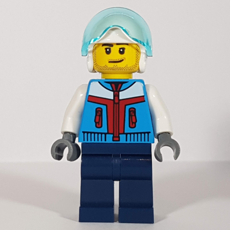 Pilote, veste azur foncé, jambes bleu foncé, casque blanc (Pilot, Dark Azure Jacket, Dark Blue Legs, White Helmet)