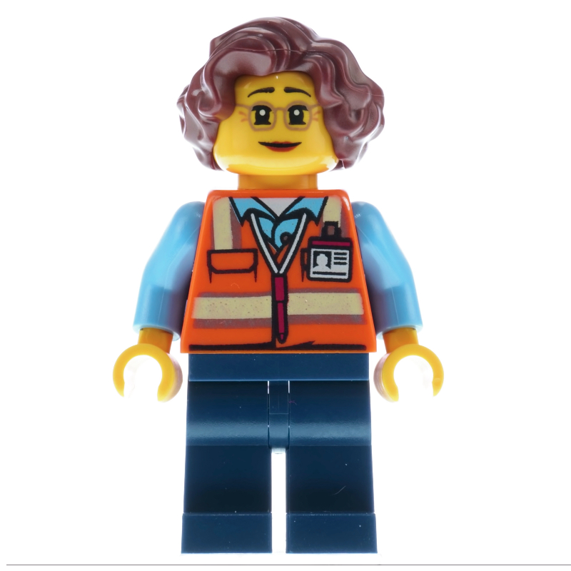 Garde de croisement, gilet de sécurité orange, jambes bleu foncé (Crossing Guard, Orange Safety Vest, Dark Blue Legs)