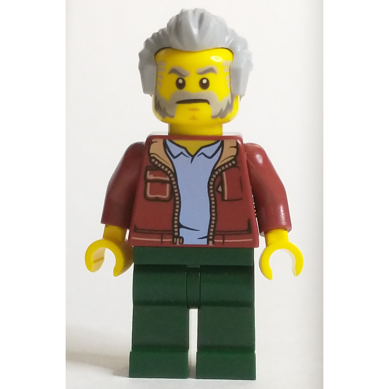 Homme, veste rouge foncé, jambes vert foncé, cheveux gris bleuté clair et barbe (Man, Dark Red Jacket, Dark Green Legs, Light Bluish Gray Hair and Beard)