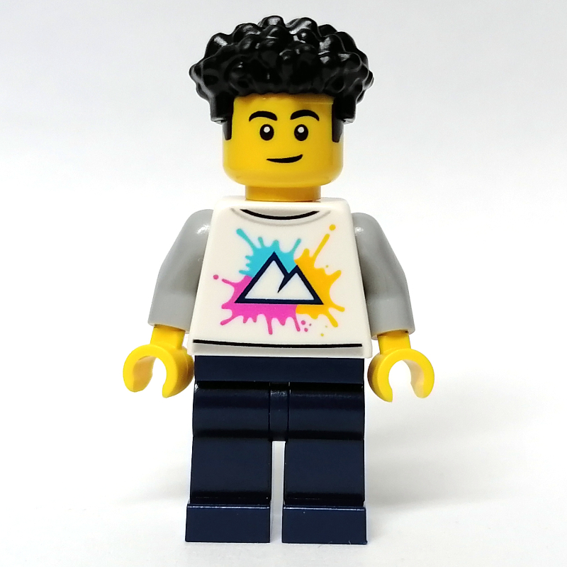 Homme, chemise blanche, jambes bleu foncé, cheveux noirs (Man, White Shirt, Dark Blue Legs, Black Hair)