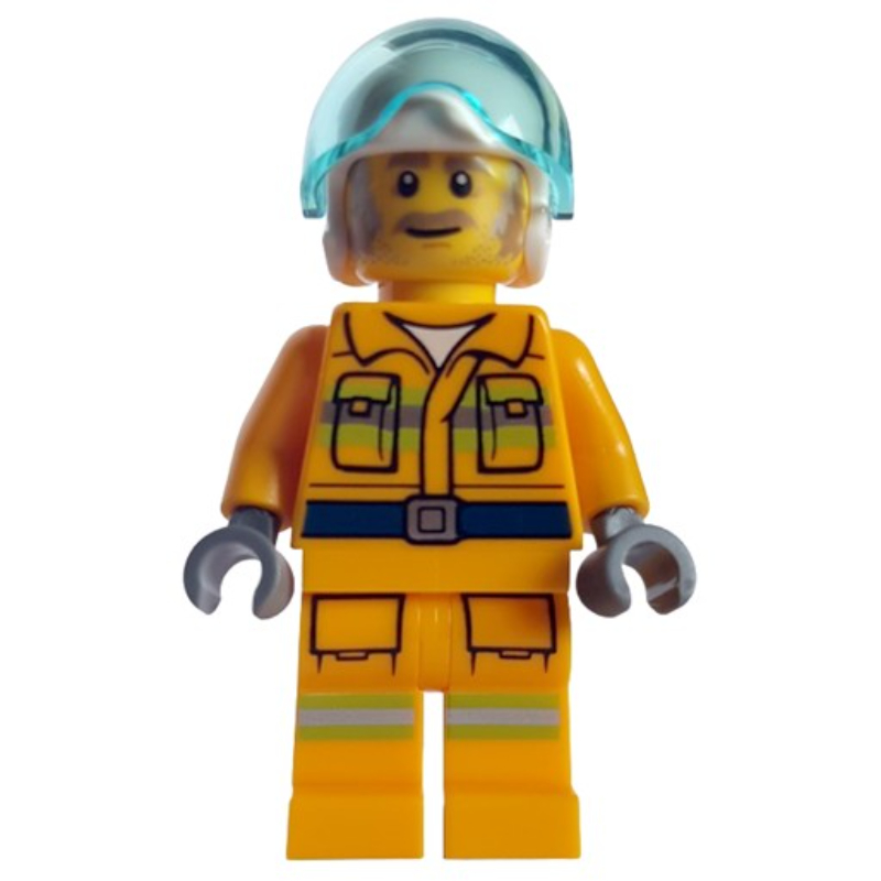 Pilote, tenue de pompier orange clair vif, casque blanc (Pilot, Bright Light Orange Fire Suit, White Helmet)