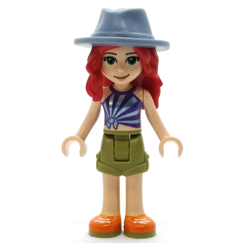 Mia - haut violet foncé, jupe vert olive, chapeau bleu sable (Mia - Dark Purple Top, Olive Green Skirt, Sand Blue Hat)