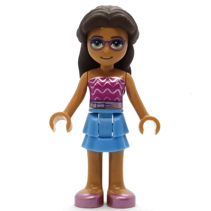 Layla - haut magenta, jupe bleu clair vif, cheveux brun foncé (Layla - Magenta Top, Bright Light Blue Skirt, Dark Brown Hair)