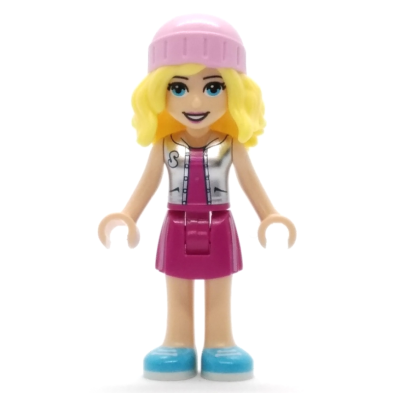 Stephanie — haut argenté, jupe magenta, chapeau rose vif (Stephanie - Silver Top, Magenta Skirt, Bright Pink Hat)