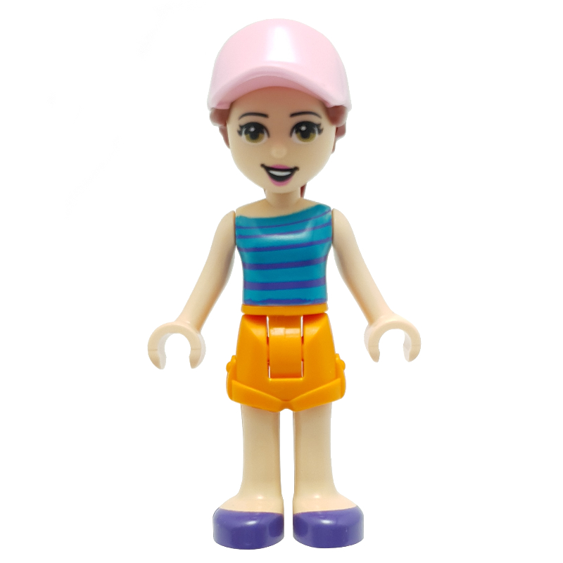 Harper - haut turquoise foncé, jupe orange clair vif, casquette rose (Harper - Dark Turquoise Top, Bright Light Orange Skirt, Pink Cap)