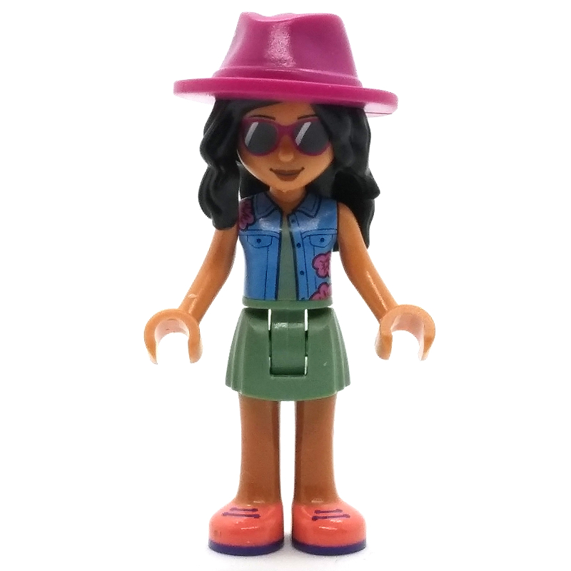 Savane - haut bleu, jupe vert sable, chapeau rose foncé (Savannah - Blue Top, Sand Green Skirt, Dark Pink Hat)