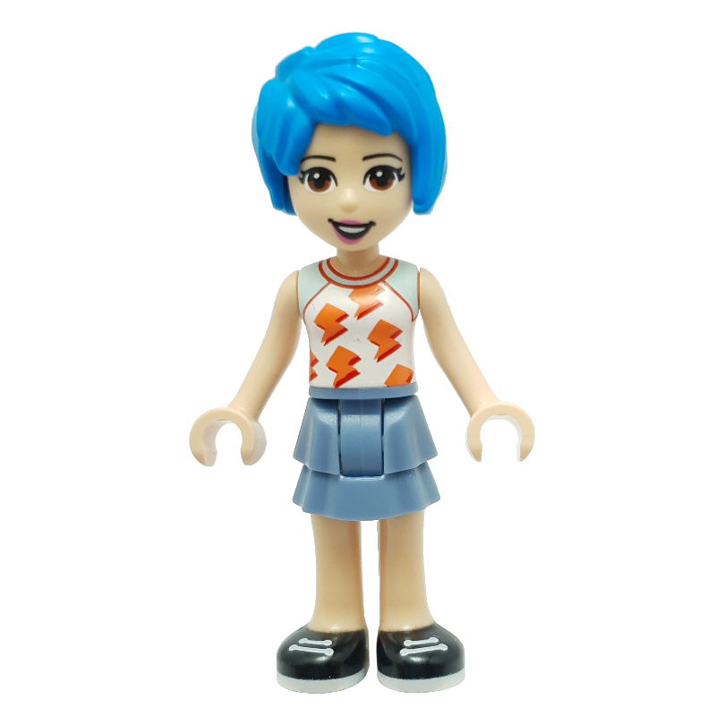 Evelyn — haut blanc, jupe bleu sable, cheveux azur foncé (Evelyn - White Top, Sand Blue Skirt, Dark Azure Hair)