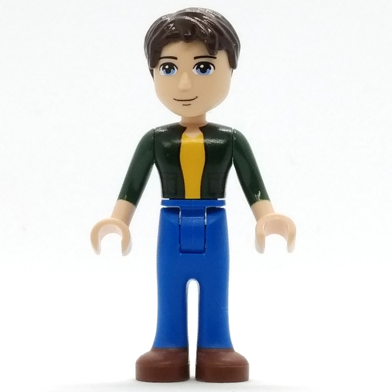Joshua - chemise vert foncé, pantalon bleu, cheveux brun foncé (Joshua - Dark Green Shirt, Blue Pants, Dark Brown Hair)