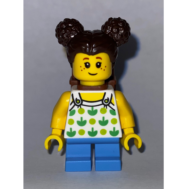 Kid - torse blanc, jambes bleu moyen, cheveux brun foncé, sac à dos (Kid - White Torso, Medium Blue Legs, Dark Brown Hair, Backpack)