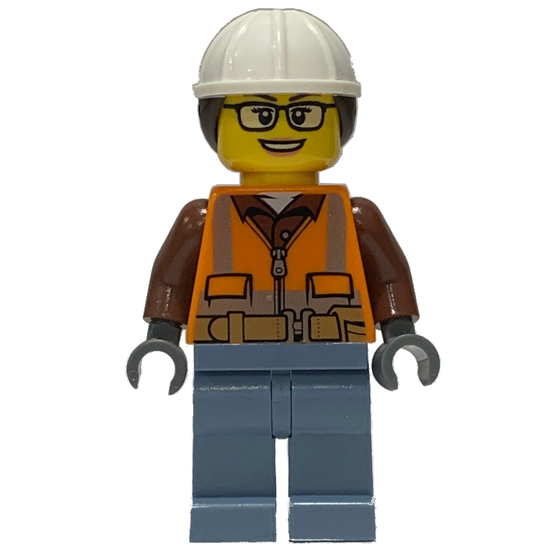 Ouvrier de chantier, gilet de sécurité orange, casque de chantier blanc (Construction Worker, Orange Safety Vest, White Hard Hat)