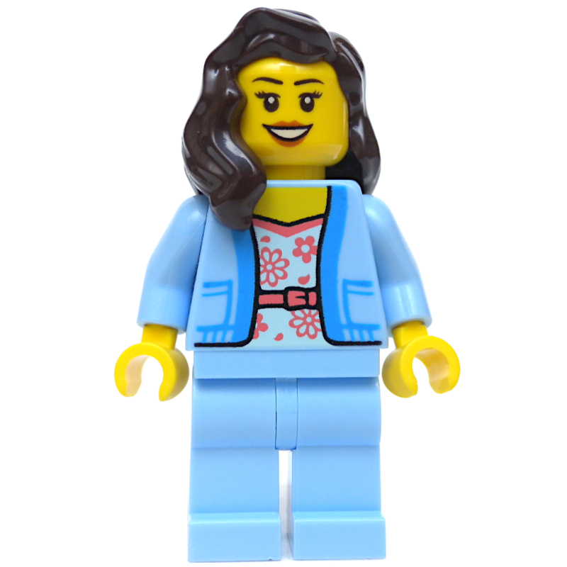 Femme, torse et jambes bleu clair vif, cheveux brun foncé (Woman, Bright Light Blue Torso and Legs, Dark Brown Hair)