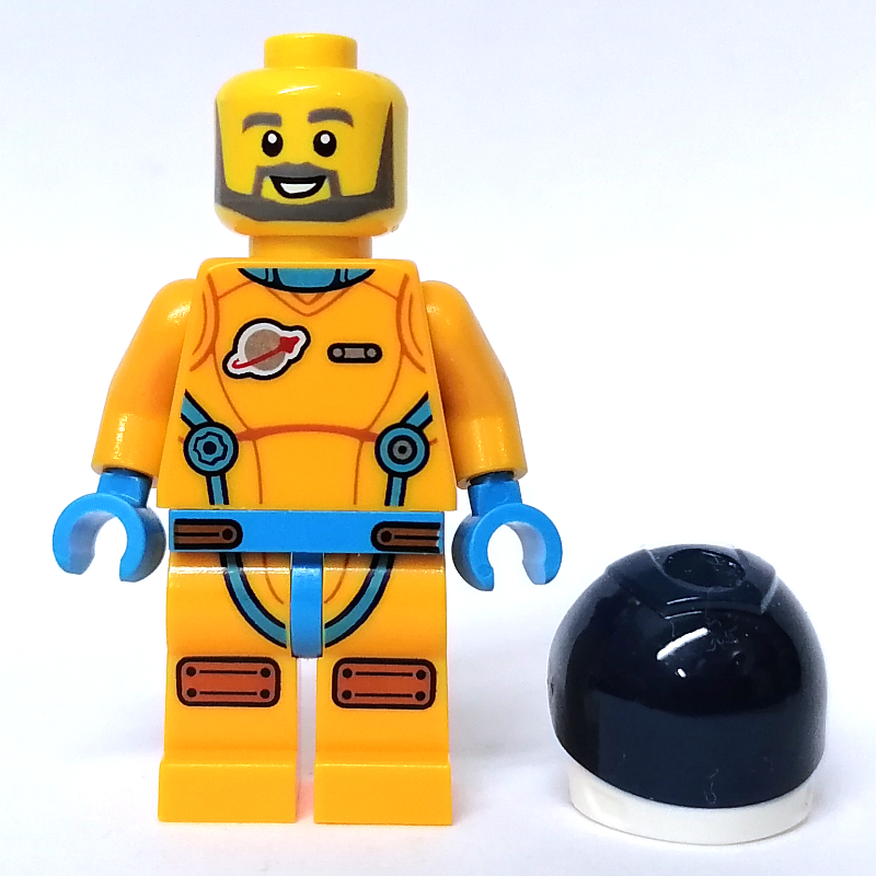 Astronaute, homme, tenue orange clair vif, visière bleu foncé, barbe (Astronaut, Male, Bright Light Orange Suit, Dark Blue Visor, Beard)