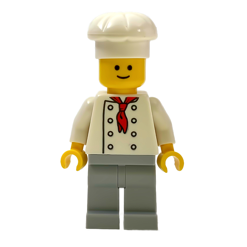 Cuisinier, foulard rouge, jambes gris bleuté clair, pas de rides (Chef, Red Neckerchief, Light Bluish Gray Legs, No Wrinkles)
