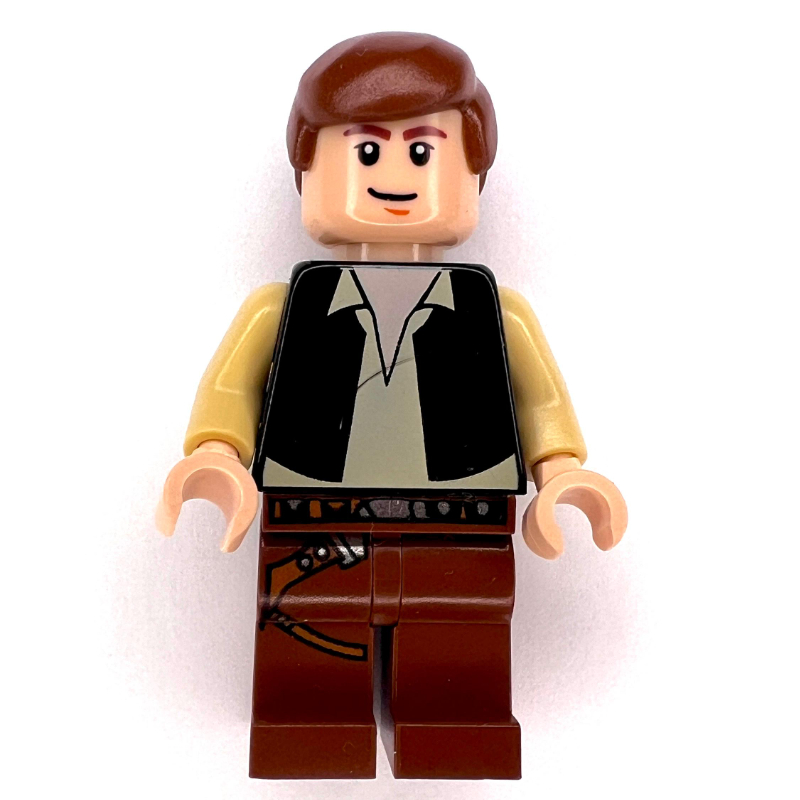 Han Solo, gilet noir, jambes brun rougeâtre, yeux noirs - tête 3626c (Han Solo, Black Vest, Reddish Brown Legs, Black Eyes - 3626c Head)