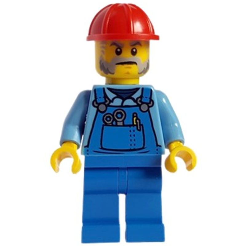 Travailleur de la construction - chemise bleu clair vif, salopette bleue, casque rouge (pete précis) (Construction Worker - Bright Light Blue Shirt, Blue Overall, Red Helmet (Pete Precise))