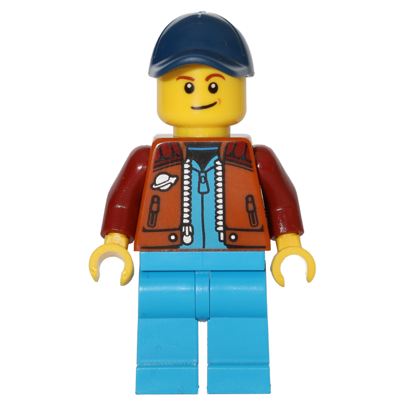 Homme, veste orange foncé, jambes azur foncé, casquette bleu foncé (Man, Dark Orange Jacket, Dark Azure Legs, Dark Blue Cap)