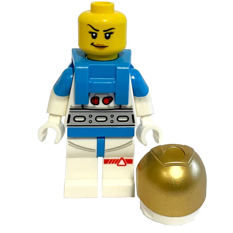 Astronaute, femme, tenue blanche, visière dorée, sourire en coin (Astronaut, Female, White Suit, Gold Visor, Smirk)