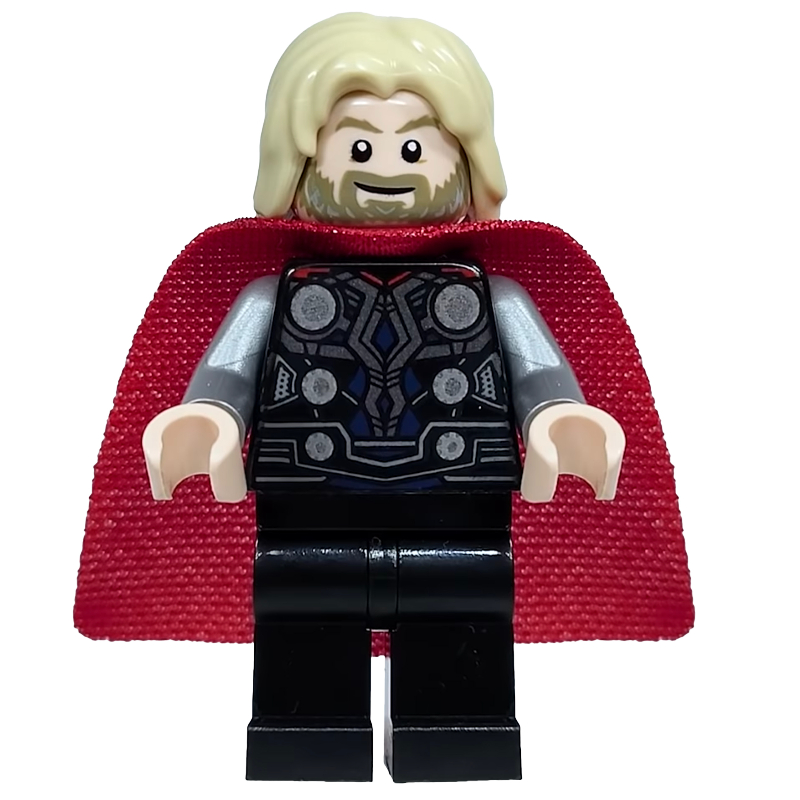 Thor, cheveux beiges, armure noire, cape rouge (Thor, Tan Hair, Black Armor, Red Cape)