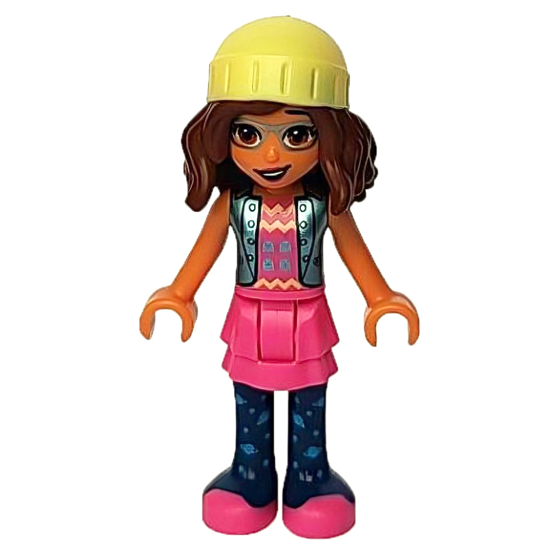 Olivia — veste bleu métallique, jupe rose foncé, casquette jaune clair vif (Olivia - Metallic Blue Jacket, Dark Pink Skirt, Bright Light Yellow Cap)