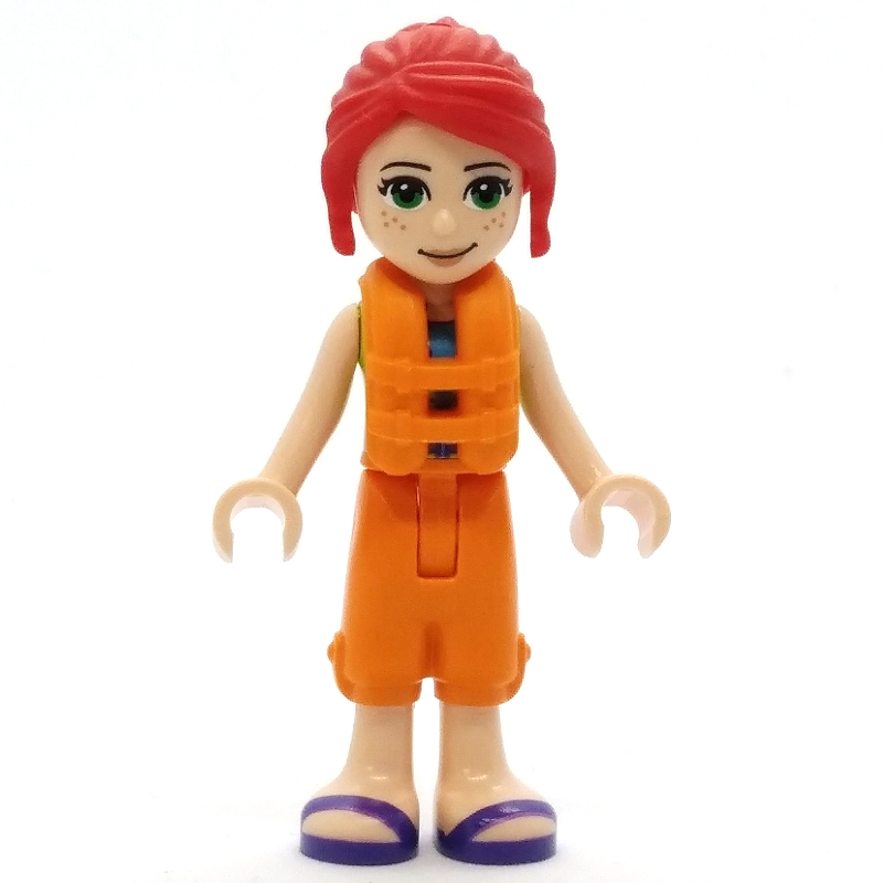 Mia — haut vert citron, pantalon orange, gilet de sauvetage orange (Mia - Lime Top, Orange Cropped Trousers, Orange Life Vest)