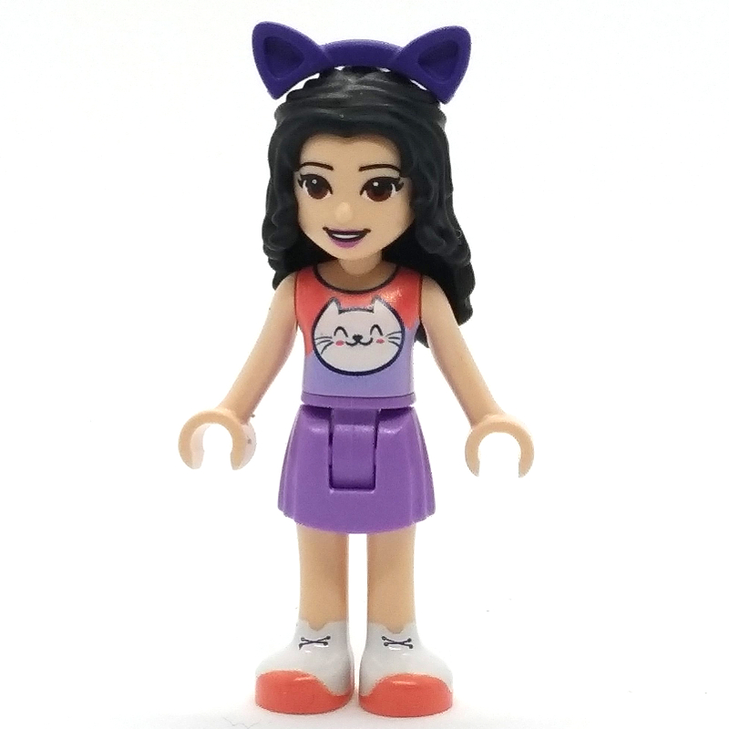 Emma — haut corail, jupe lavande moyen, oreilles de chat violet foncé (Emma - Coral Top, Medium Lavender Skirt, Dark Purple Cat Ears)