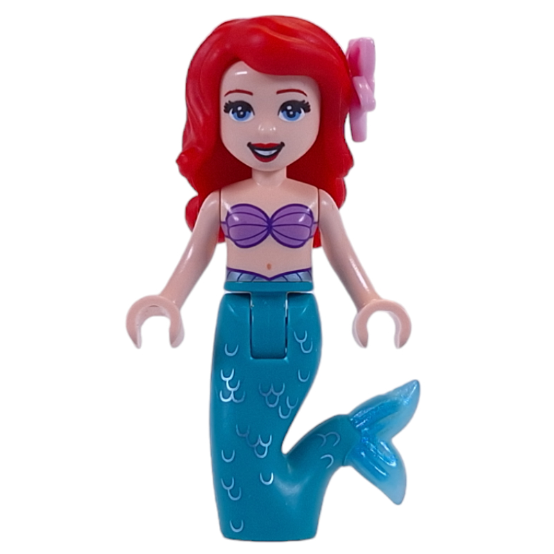 Ariel — forme sirène, queue turquoise foncé, fleur rose vif (Ariel - Mermaid Form, Dark Turquoise Tail, Bright Pink Flower)
