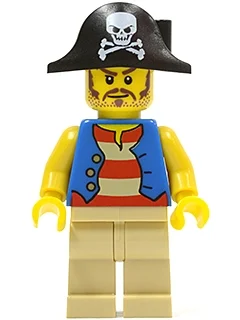 Pirate - gilet bleu, jambes beiges, tricorne noir (3626c tête) (Pirate - Blue Vest, Tan Legs, Black Tricorne (3626c Head))