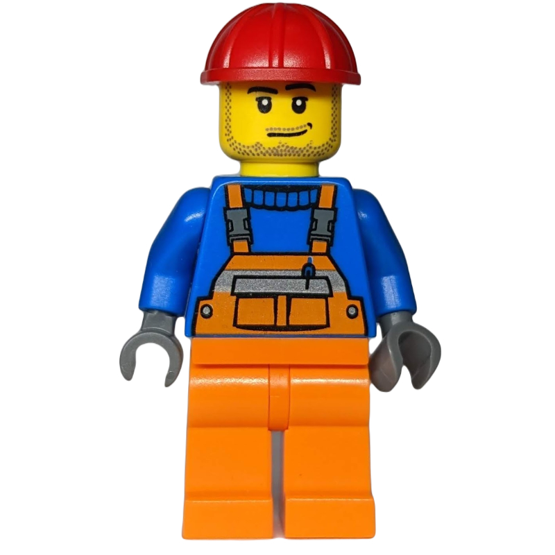 Travailleur, salopette orange sur pull bleu, casque de chantier rouge (3626c tête) (Worker, Orange Overalls over Blue Sweater, Red Hard Hat (3626c Head))
