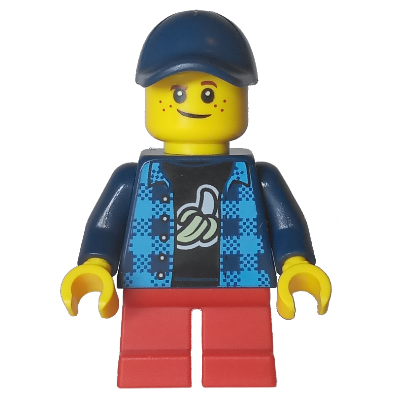 Kid - torse bleu foncé, jambes rouges, casquette bleu foncé (Kid - Dark Blue Torso, Red Legs, Dark Blue Cap)