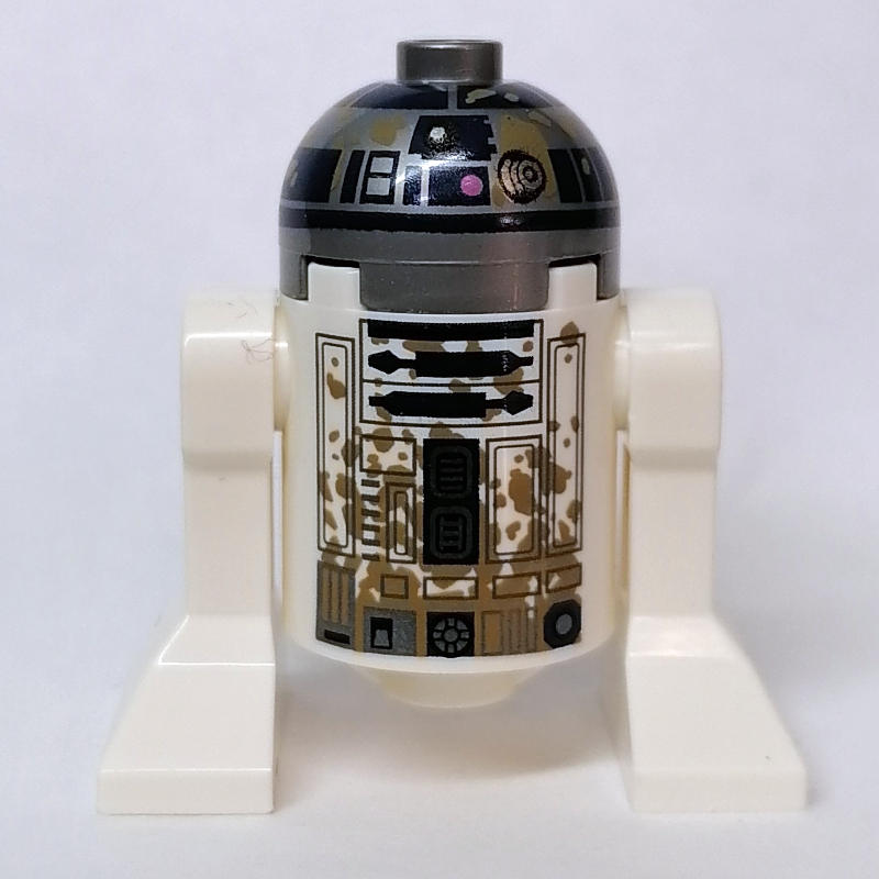 Droïde astromécano, R2-D2, dôme plat argenté, taches de boue, corps imprimé à double face (Astromech Droid, R2-D2, Flat Silver Dome, Mud Stains, Dual Sided Printed Body)