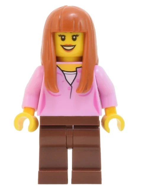 Torse rose vif, jambes brun rougeâtre, cheveux orange foncé (Bright Pink Torso, Reddish Brown Legs, Dark Orange Hair)