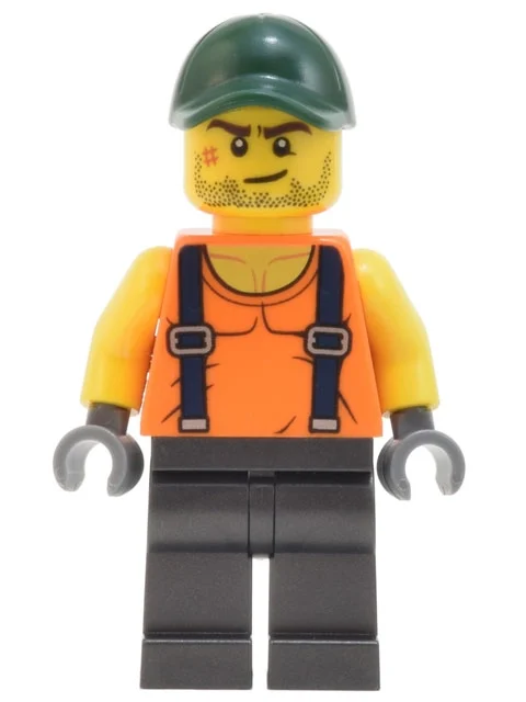 Torse orange, jambes gris foncé perle, casquette vert foncé (Orange Torso, Pearl Dark Grey Legs, Dark Green Cap)