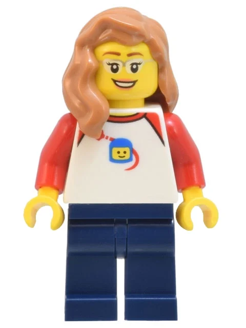 Torse blanc, jambes bleu foncé, cheveux nougat moyen (White Torso, Dark Blue Legs, Medium Nougat Hair)