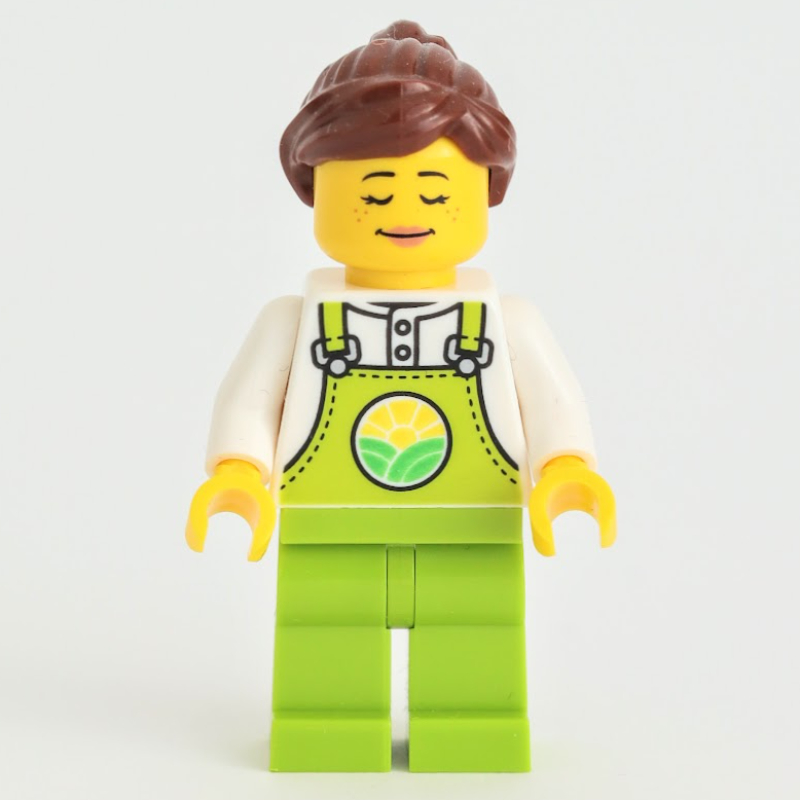 Fermier, salopette vert citron, queue de cheval brun rougeâtre (Farmer, Lime Overalls, Reddish Brown Ponytail)