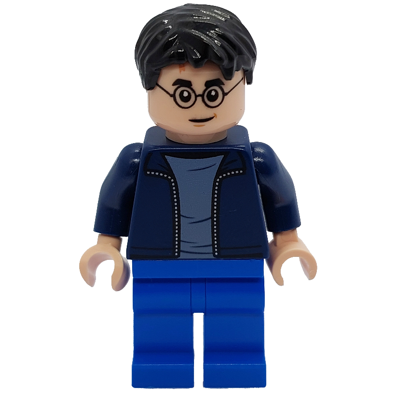 Harry Potter, veste bleu foncé ouverte sur une chemise blanche, jambes bleues (Harry Potter, Open Dark Blue Jacket over White Shirt, Blue Legs)