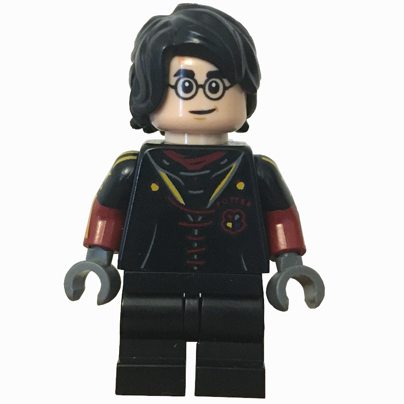 Harry Potter, uniforme de tournoi noir et rouge foncé avec bras imprimés, jambes moyennes (Harry Potter, Tournament Uniform Black and Dark Red with Printed Arms, Medium Legs)