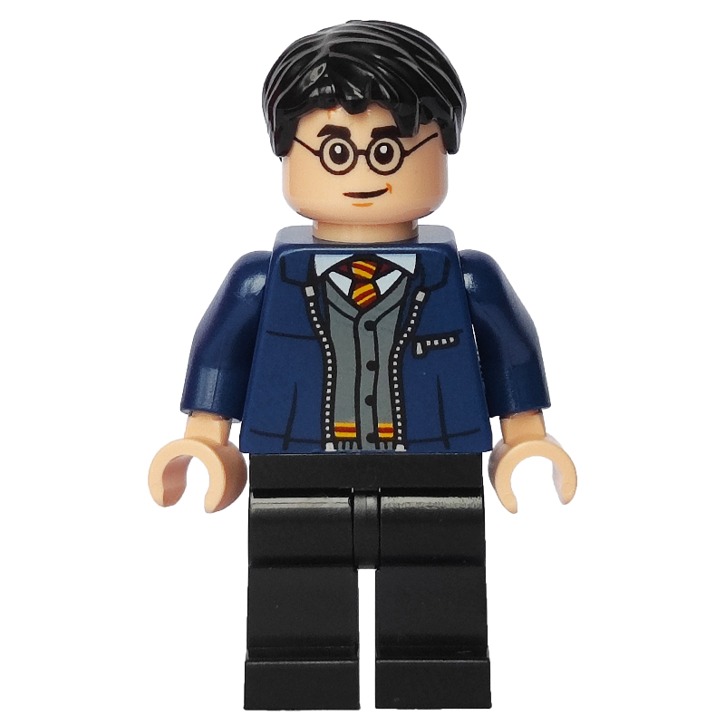 Harry Potter, veste ouverte bleu foncé sur pull gryffondor (Harry Potter, Open Dark Blue Jacket over Gryffindor Sweater)